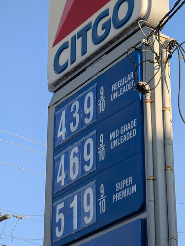 Citgo gas station price sign showing Regular Unleaded $4.39 9/10